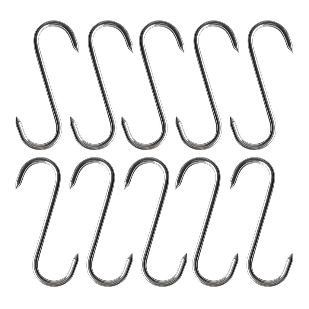 10 Pcs S Shaped Stainless Steel Hooks Pan Pot Meat Hanger  Organizer