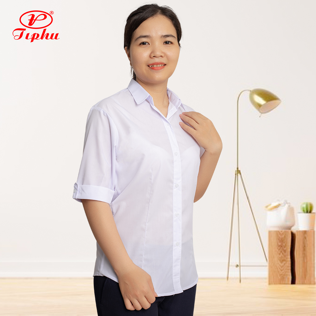 Áo sơ mi nữ trắng tay dài, đồng phục học sinh, chất liệu KT Silk mềm mại, form dáng căn bản