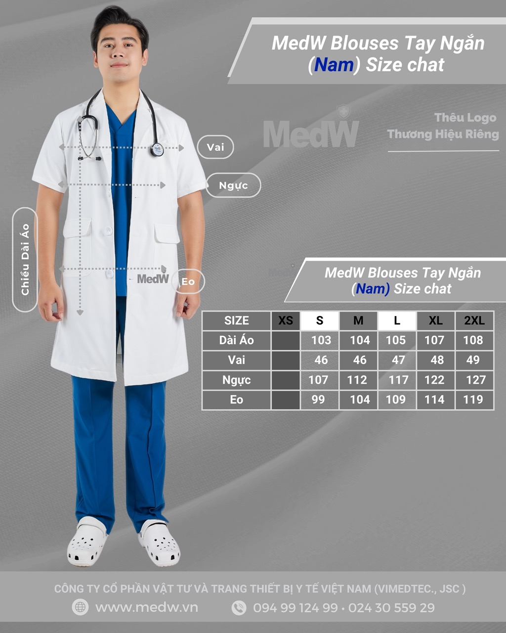 MedW Zeus Lab Coat (Nam Tay Ngắn ) Áo Blouses Bác sĩ  Bộ Trang Phục Y Tế Bác Sĩ, Điều Dưỡng Thiết Kế Pháp Cách Tân Trang Trọng Thẩm Mỹ, Vật Liệu Y Tế Cotton Nhật Nhập Khẩu Chuyên Biệt Không Bám Dính, Xếp Ly Giữ Dáng Suông