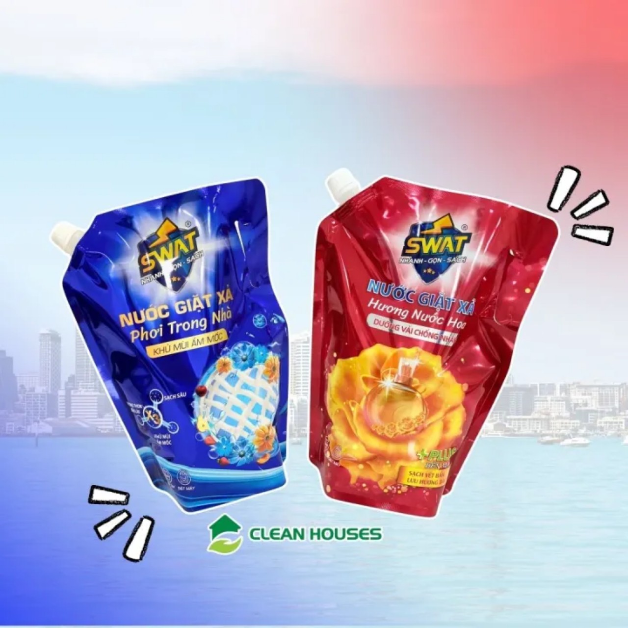 Nước Giặt Xả Swat Phơi Trong Nhà Túi 2.2Kg - Siêu Kháng Khuẩn Chống Mùi Hôi