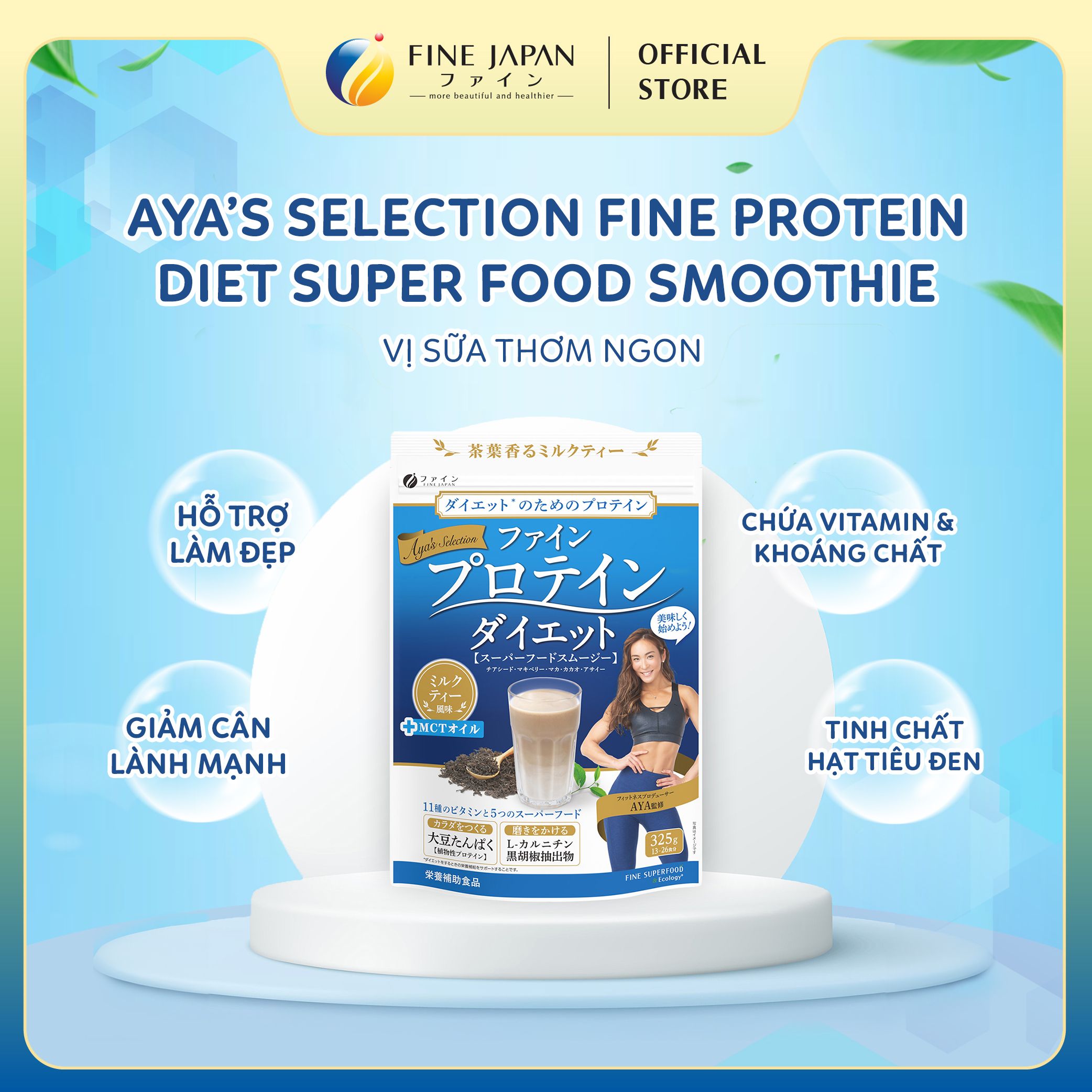 Bột Protein thực vật Aya’s Selection Protein Diet FINE JAPAN vị Sữa gói 325g