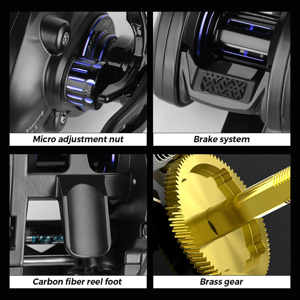 Carbon Fiber Baitcasting Reel 5+1BB Baitcaster Reel Fishing Reel High Speed 6.3: 1 Gear Ratio Magnetic Brake System