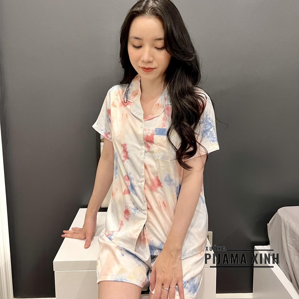 Đồ Ngủ - Bộ Pijama Lụa Latin Màu Loang Pastel Siêu Hot