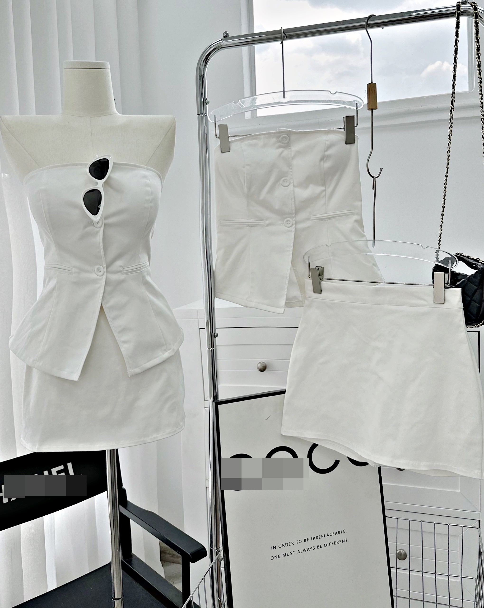 ĐẦM SET ÁO ỐNG CROPTOP ÔM BODY SUÔNG SƠ MI VEST BLAZER + VÁY CHỮ A NGẮN LƯNG CAO TRẮNG ĐI TIỆC DẠO PHỐ ĐI CHƠI ĐI BIỂN