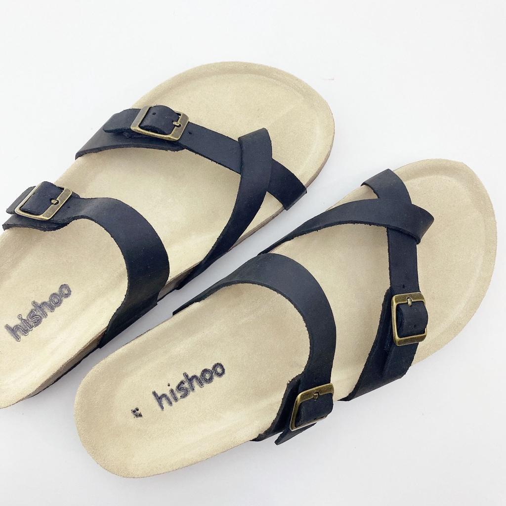 Dép đế trấu birken chất liệu da bò sáp nam nữ unisex 2 khóa quai xỏ ngón size 35 - 43 chính hãng Hishoo S102