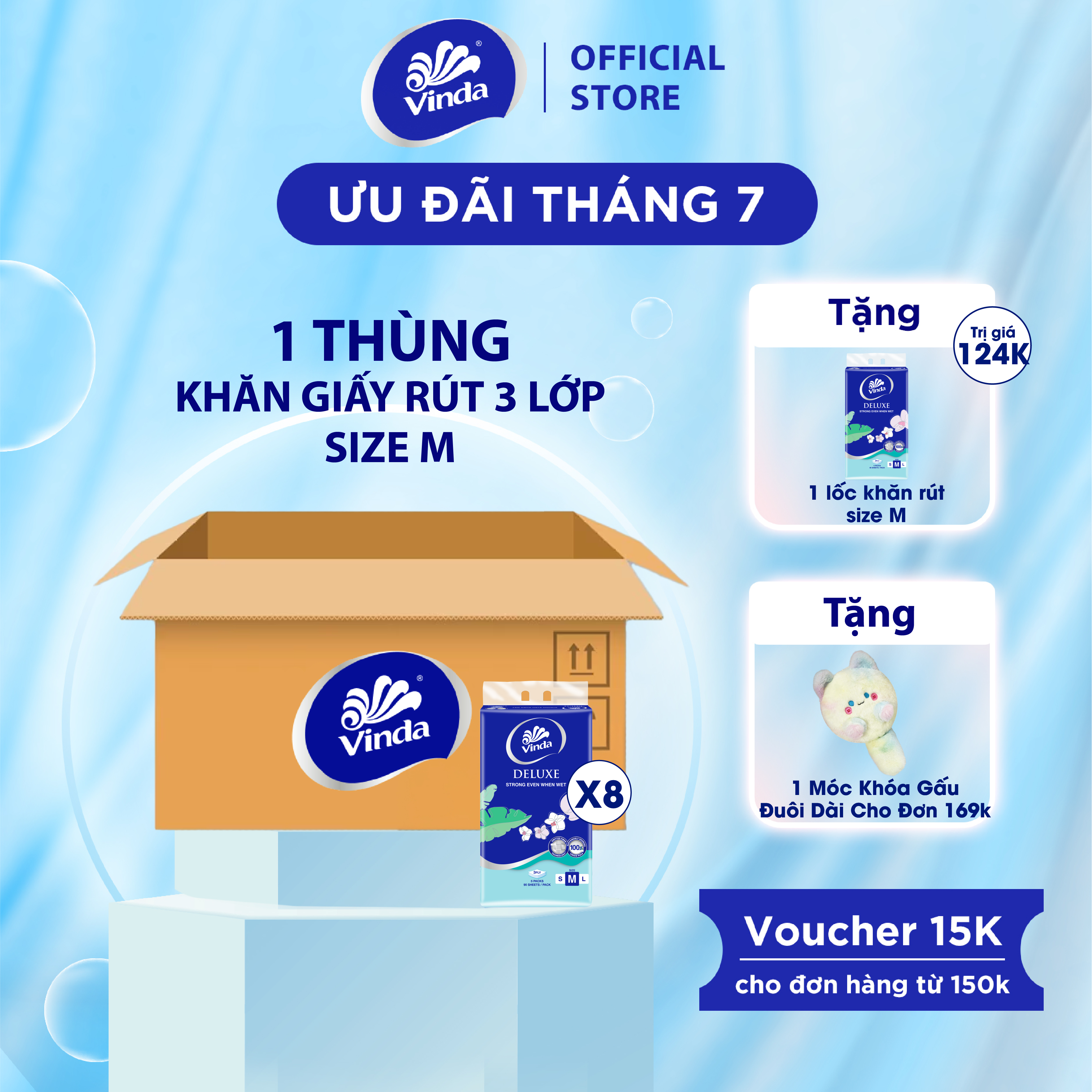 Khăn giấy rút cao cấp Vinda Deluxe 3 lớp 90 tờ size M (5 Gói)