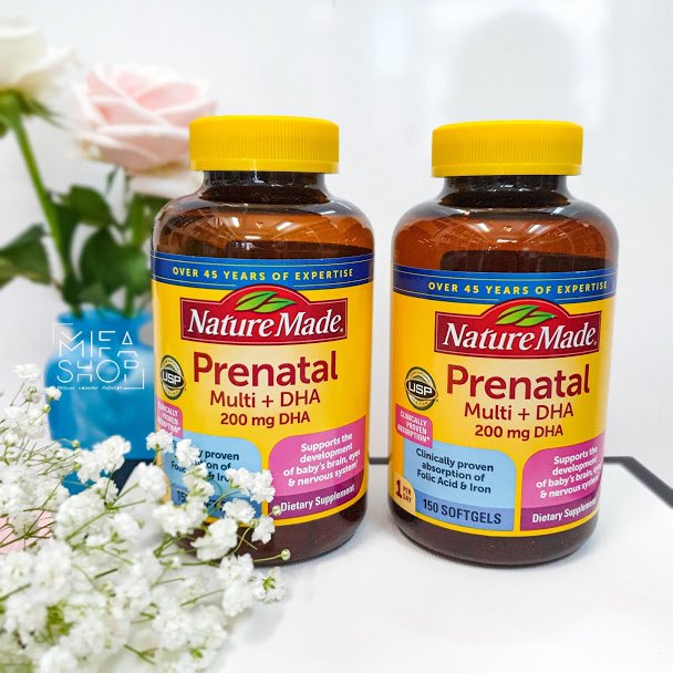 Vitamin tổng hợp cho bà bầu Mỹ Prenatal Folic Acid+ DHA Nature Made giúp phát triển não bộ, hệ thần kinh, xương và mắt của bé, hỗ trợ sức khỏe của mẹ - OZ Slim Store