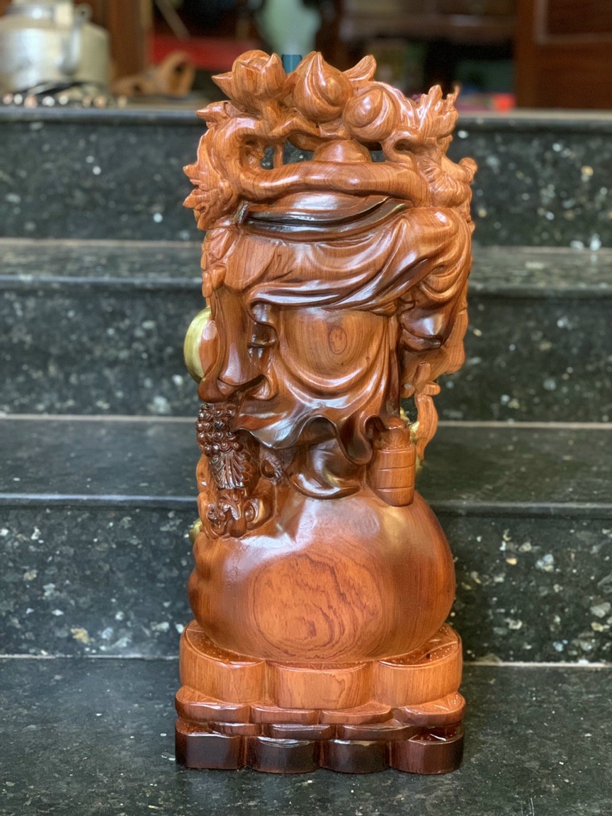 Tượng phật di lặc ngũ phúc bằng gỗ hương đá ,Tô làm mầu giả cổ kt 60×24×14cm
