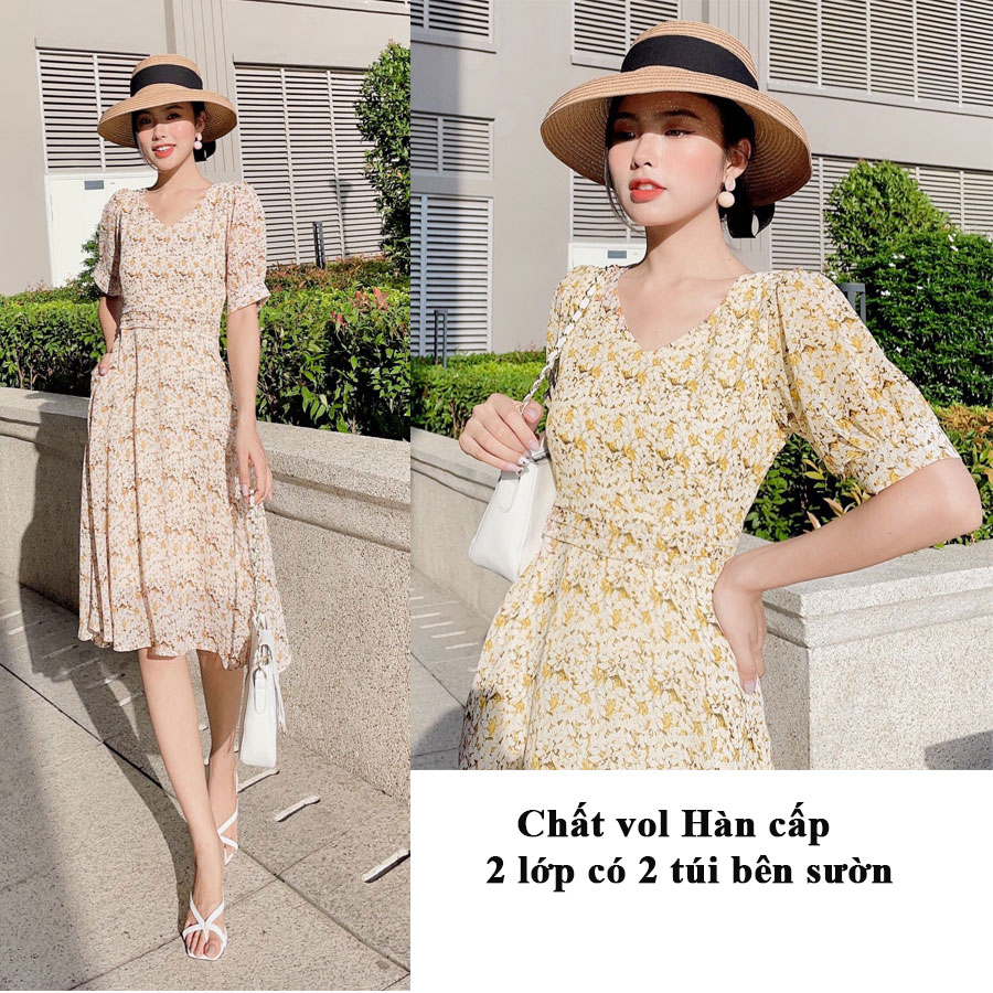 Đầm vol xòe hoa nhí cao cấp -MS017