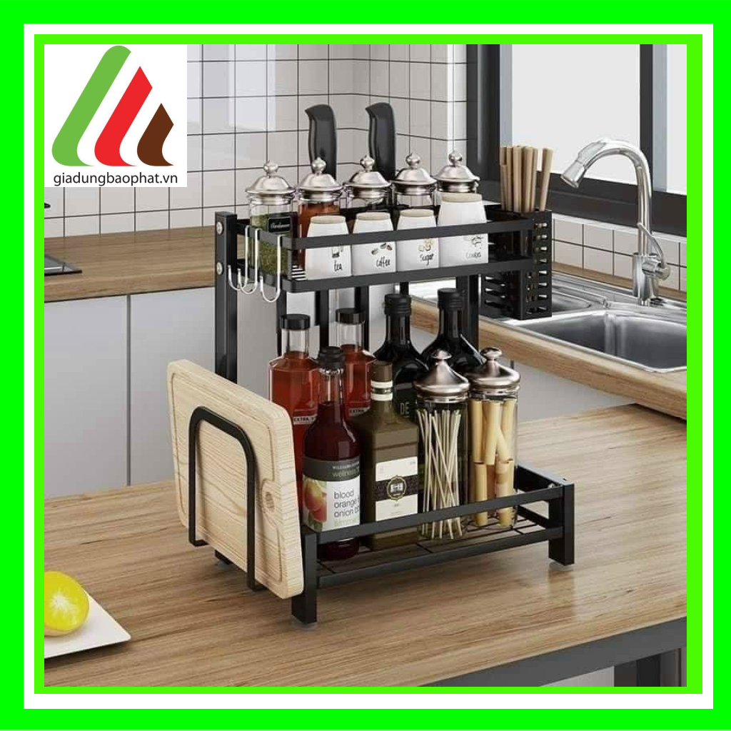Kệ đựng gia vị 3 tầng sắt sơn tĩnh điện đa năng giúp sắp xếp gọn gàng nhà bếp sạch sẽ
