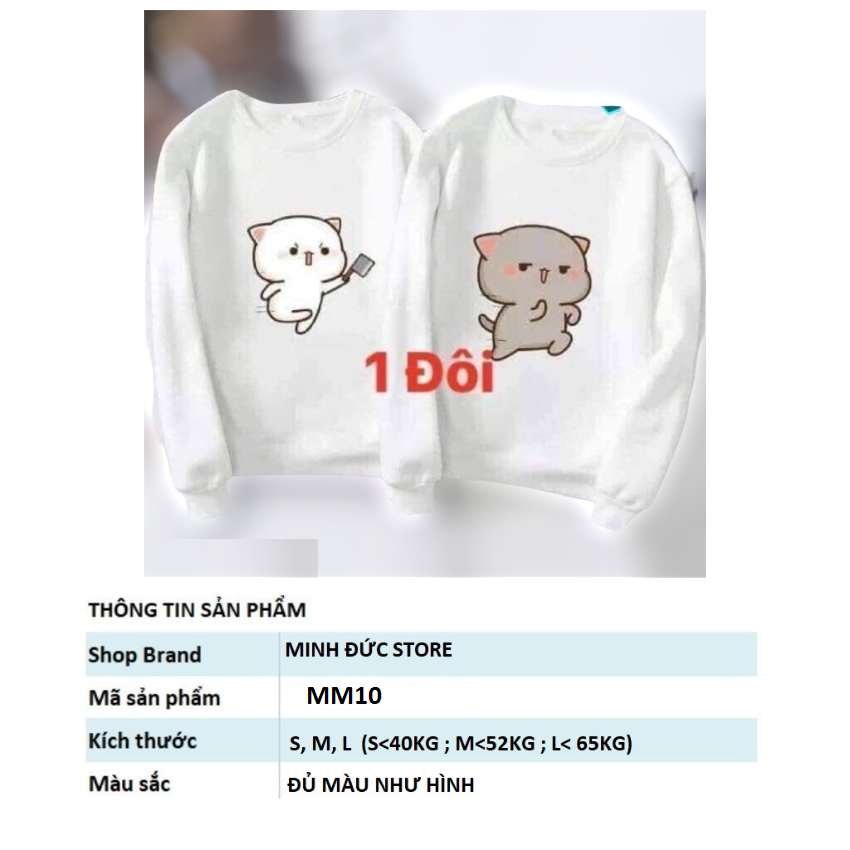 Áo Đôi Sweater Nam Nữ MM10, Áo Đôi Sweater In Mèo Chém ý Nghĩa, Vải Nỉ Bông In Hình Dễ Thương