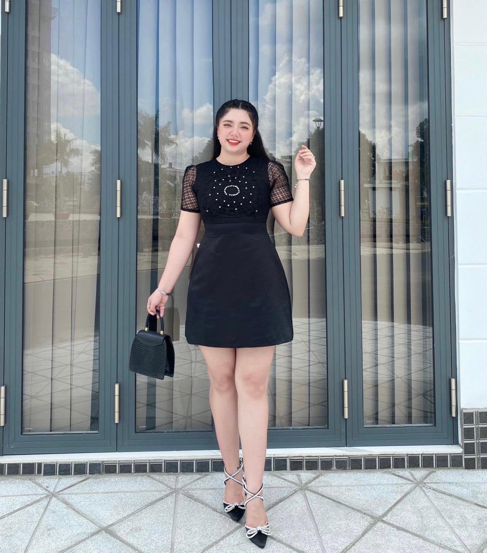 Đầm xòe phối ren lưới bigsize