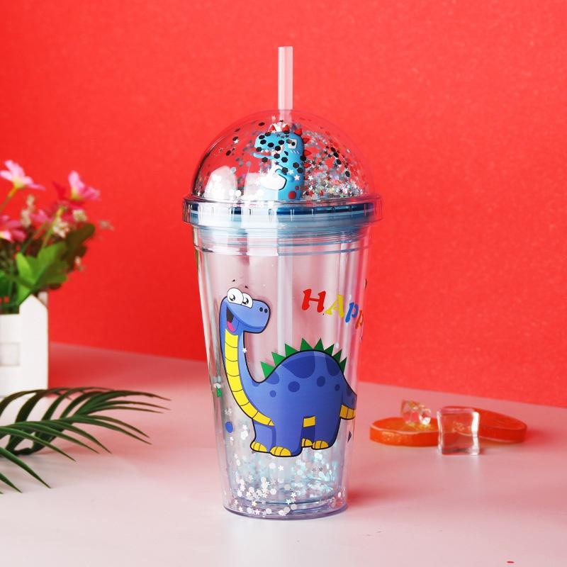 Ly nhựa trong suốt 2 lớp cách nhiệt nhiều màu cute lấp lánh 450ml