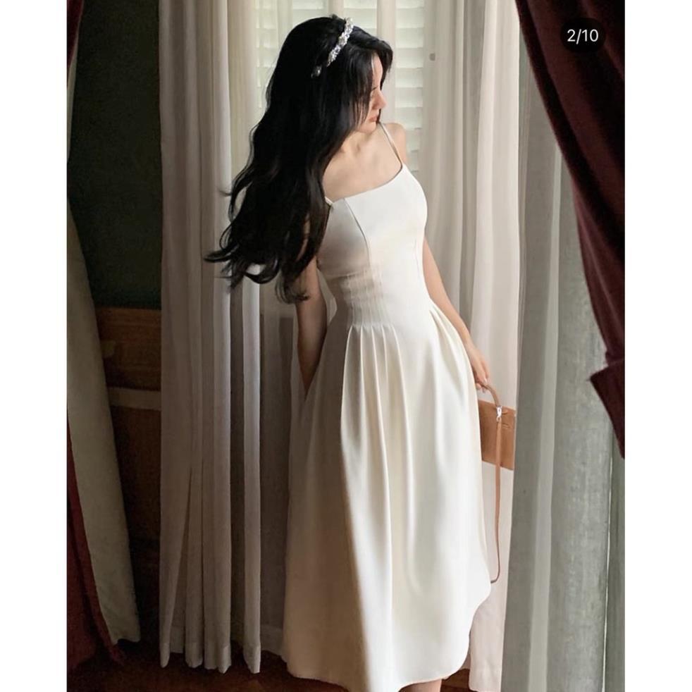 Đầm Body Thun Trắng Cổ Phối Viền Đen Logo Ngực Xinh Xắn Chất Vải Cao Cấp Ôm Sát Lên Dáng Siêu Xinh
