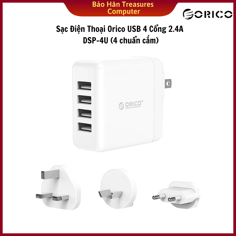 Adapter Sạc Điện Thoại Orico USB 4 Cổng 2.4A Universal DSP-4U - Hàng Chính Hãng