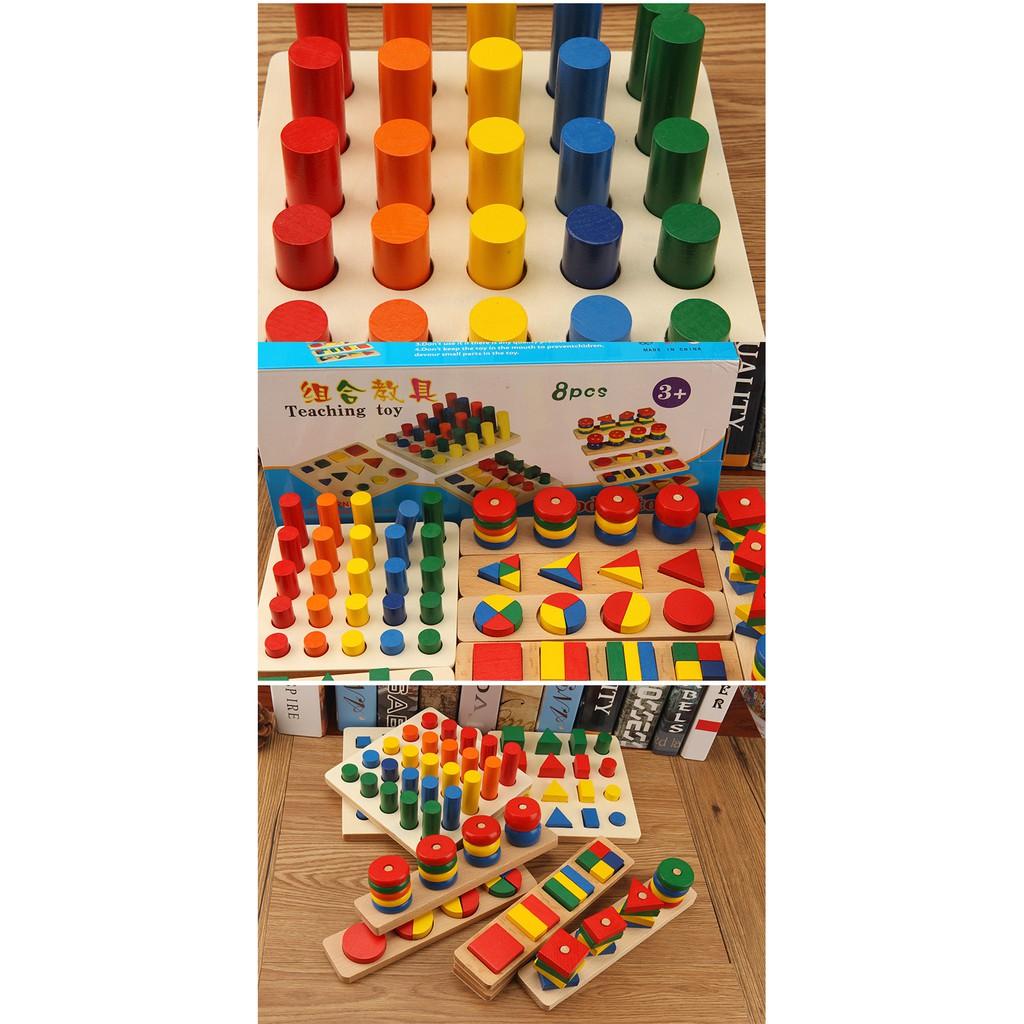 Đồ Chơi Gỗ,Bộ Giáo Cụ Montessori 8 Bài Tập Kỹ Năng Cho Bé