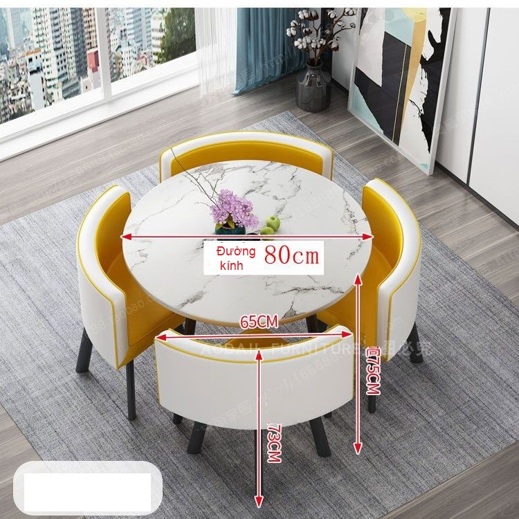 Bộ bàn ăn tròn 4 ghế bọc da PU cao cấp, nhỏ gọn tiết kiệm diện tích