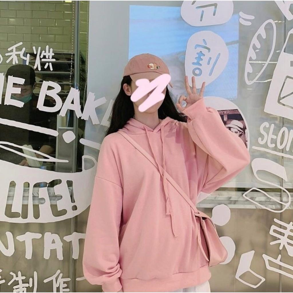 ÁO HOODIE NỈ BÔNG BASIC HỒNG PHẤN FORM RỘNG UNISEX