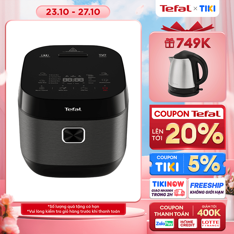 Nồi cơm điện tử Tefal 1.8L - Lòng nồi siêu dày 4mm RK776B68 - Xám - Hàng chính hãng