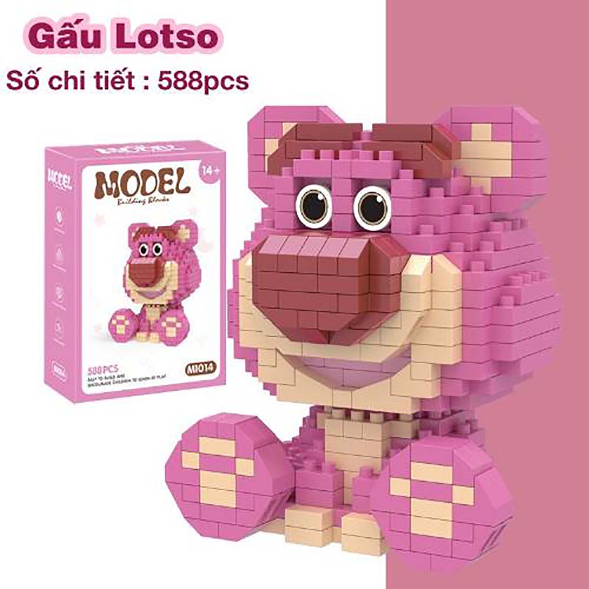 Mô Hình Lắp Ráp Gấu Dâu Lotso Cầm Ôm Trái Dâu Búa Ngôi Sao Ngủ Hộp Quà Phụ Kiện Xếp Hình Miniso Mini Nhỏ