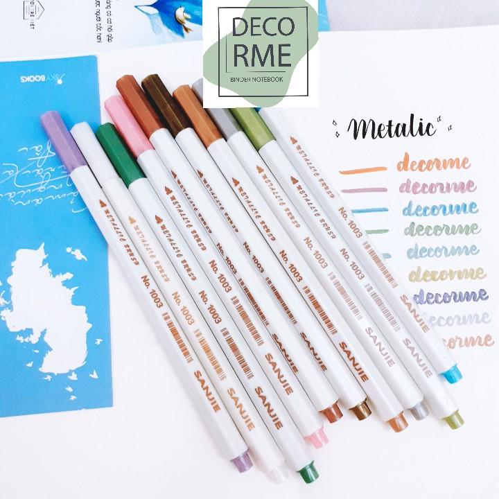 Bút brush pen màu metalic ánh kim nhiều màu phụ kiện văn phòng phẩm SJ