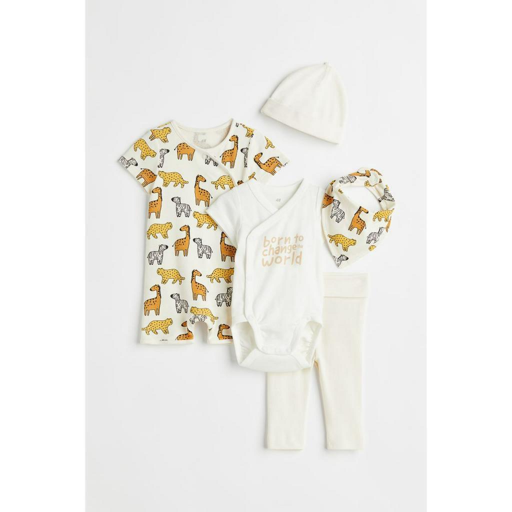 Set sơ sinh 5 chi tiết organic cotton HM UK sz từ 1-2m đến 6-9m