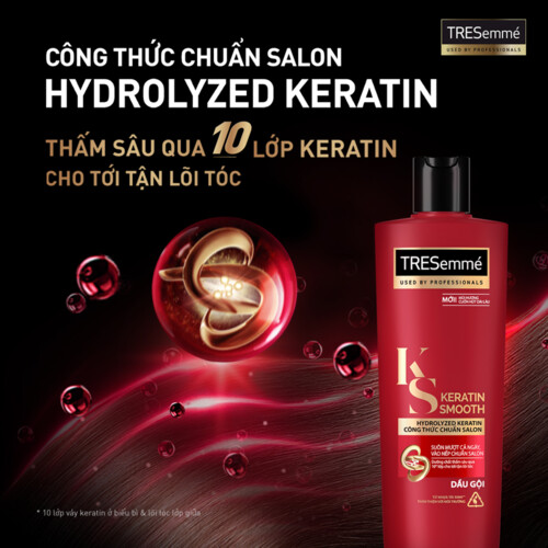 Combo Dầu gội, Dầu xả, Kem ủ & Serum TRESEMME Keratin Smooth Dưỡng tóc vào nếp suôn mượt với công thức Hydrolyzed Keratin 640g, 620g, 180ml, 97ml