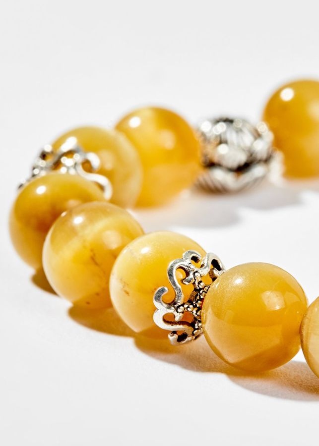 Vòng Tay Phong Thủy Nữ Đá Mắt Hổ Vàng Tâm Phối Charm Hoa Sen Bạc Mệnh Thổ, Kim Ngọc Quý Gemstones