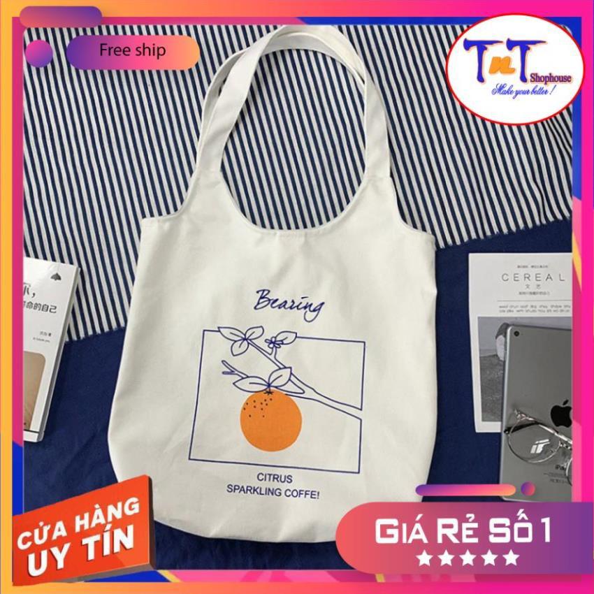 TT10 Túi tote ️ Túi vải Canvas đeo vai phong cách Ulzzang, vải bố form Unisex Vintage