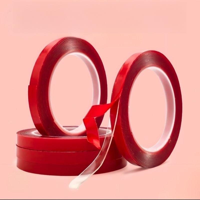 Băng keo đỏ 2 mặt 8mm trong suốt dán nailbox, băng dính tạo fan mi, đính mẫu móng siêu chắc làm nail