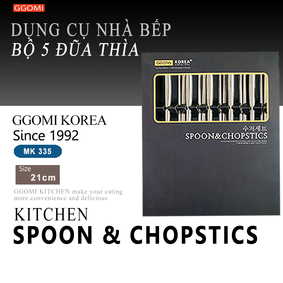 Bộ 5 đôi đũa và 5 thìa inox siêu nhẹ sản xuất bằng vật liệu chất lượng cao,bền bỉ đến từ GGOMi Hàn Quốc MK335