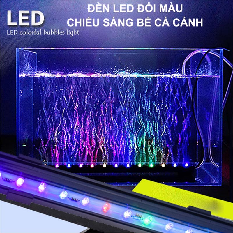 Bộ đèn LED thanh đổi màu bể cá 15-25-35-45cm tùy chọn có đầu sủi bọt khí kèm máy tạo khí