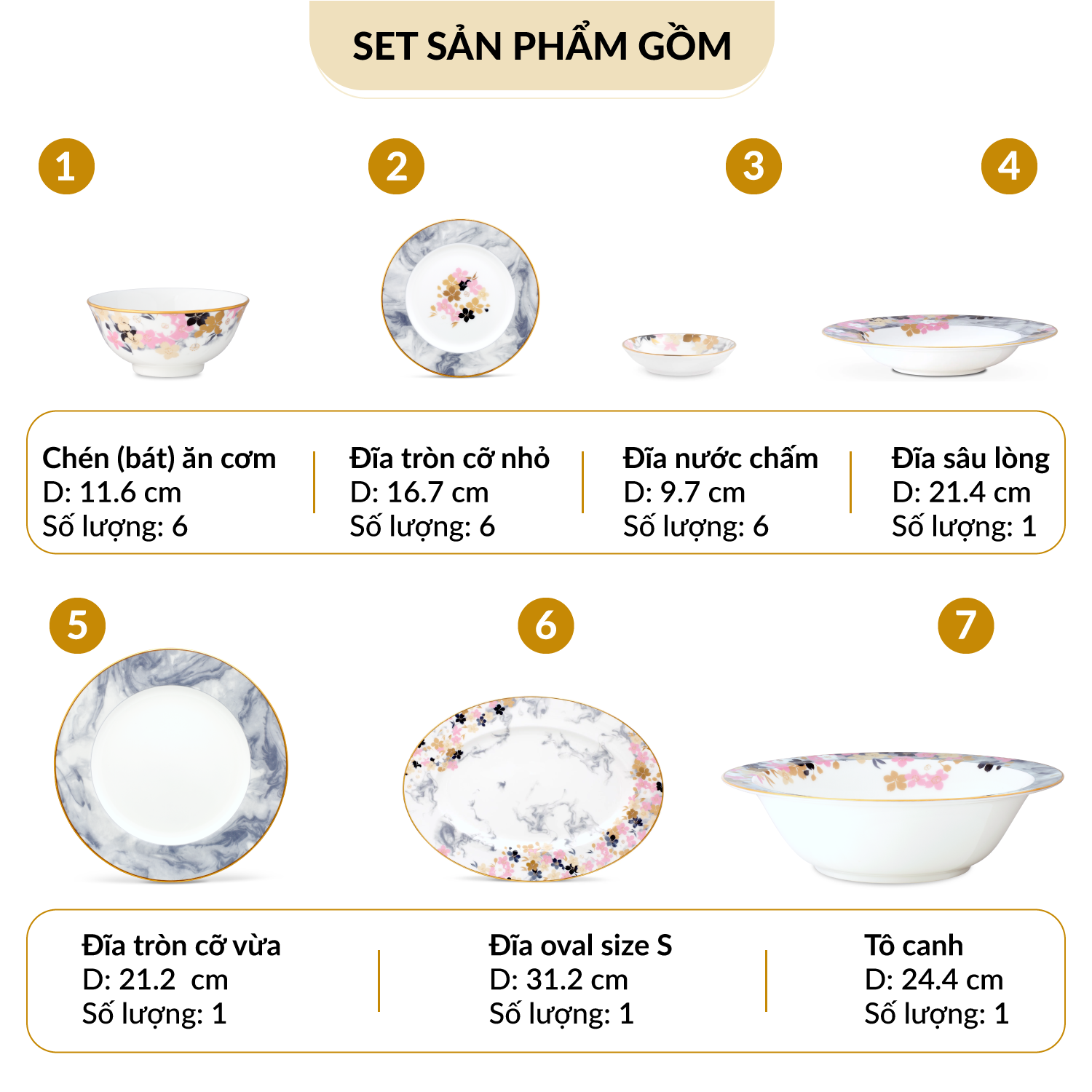 Bộ Bàn Ăn Châu Á Cơ Bản 22 Món Noritake dòng Moonlit Blossoms Sứ xương cao cấp (4969L - D024AN)