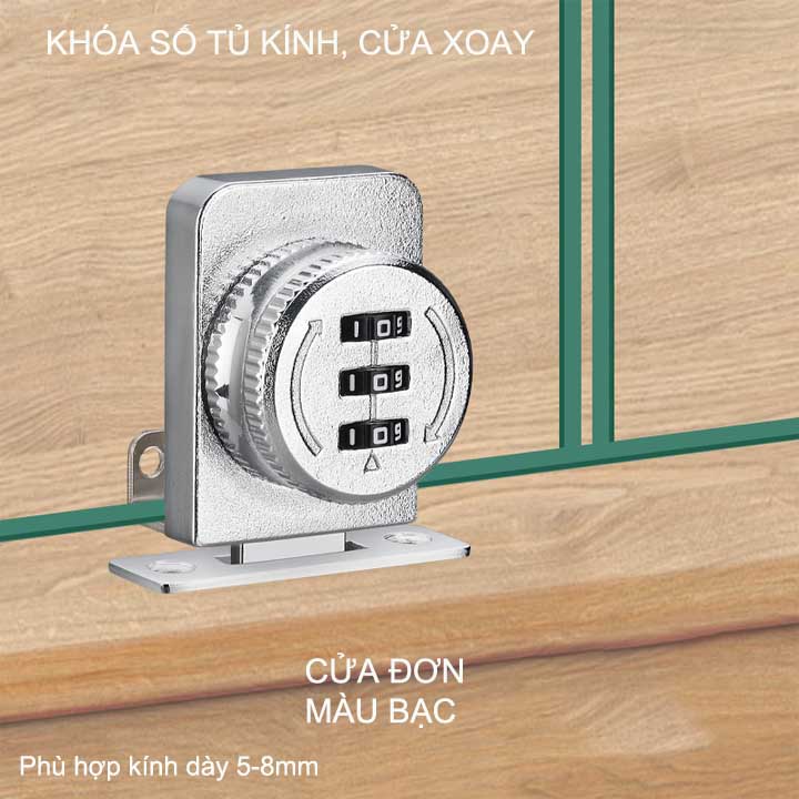 Khóa số tủ kính bằng hợp kim, loại 1 hoặc 2 cánh mở xoay, có thể thay đổi mã số