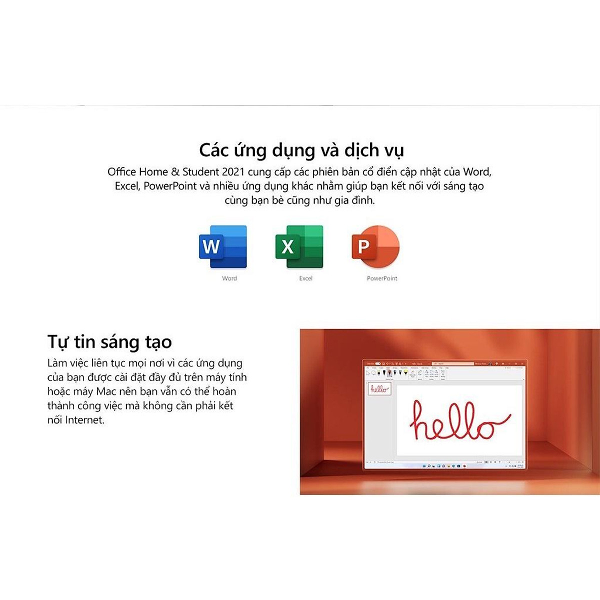 Phần mềm Microsoft Office Home &amp; Student 2021 |Dùng vĩnh viễn| Dành cho 1 người, 1 thiết bị |Word, Excel, PowerPoint Hàng chính hãng