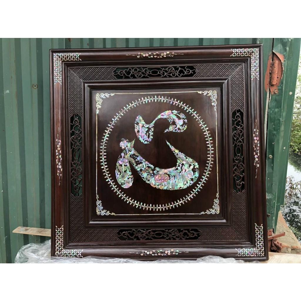 Tranh treo tường gỗ gụ khảm ốc xà cừ chữ tâm siêu đẹp kt 81×81×4.5cm