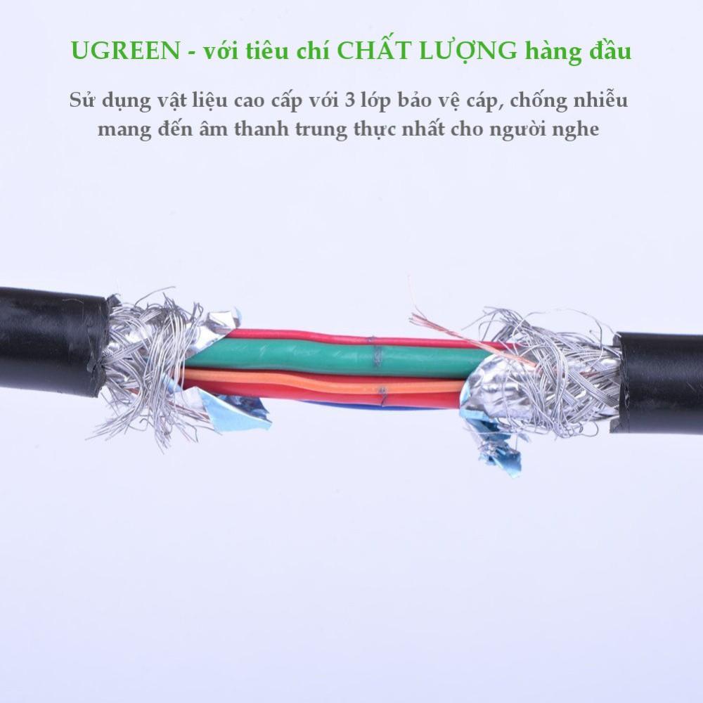 Dây chuyển đổi 3.5mm đực sang 2 đầu RCA cái dài 25CM màu đen UGREEN AV109 10547 - Hàng Chính Hãng