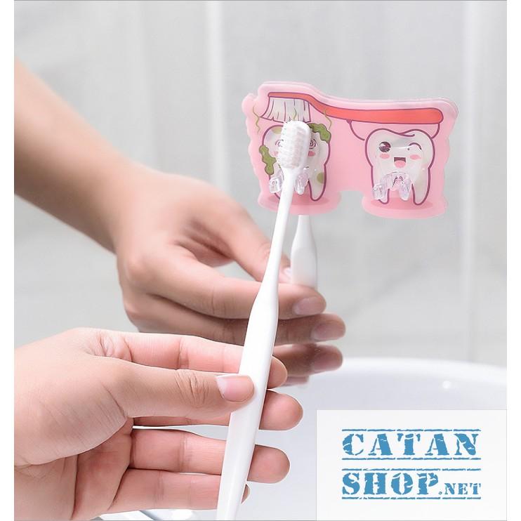 Miếng dán tường HÌNH CHIẾC RĂNG treo bàn chải đánh răng, móc treo vật dụng gia đình siêu tiện lợi, tiết kiệm không gian