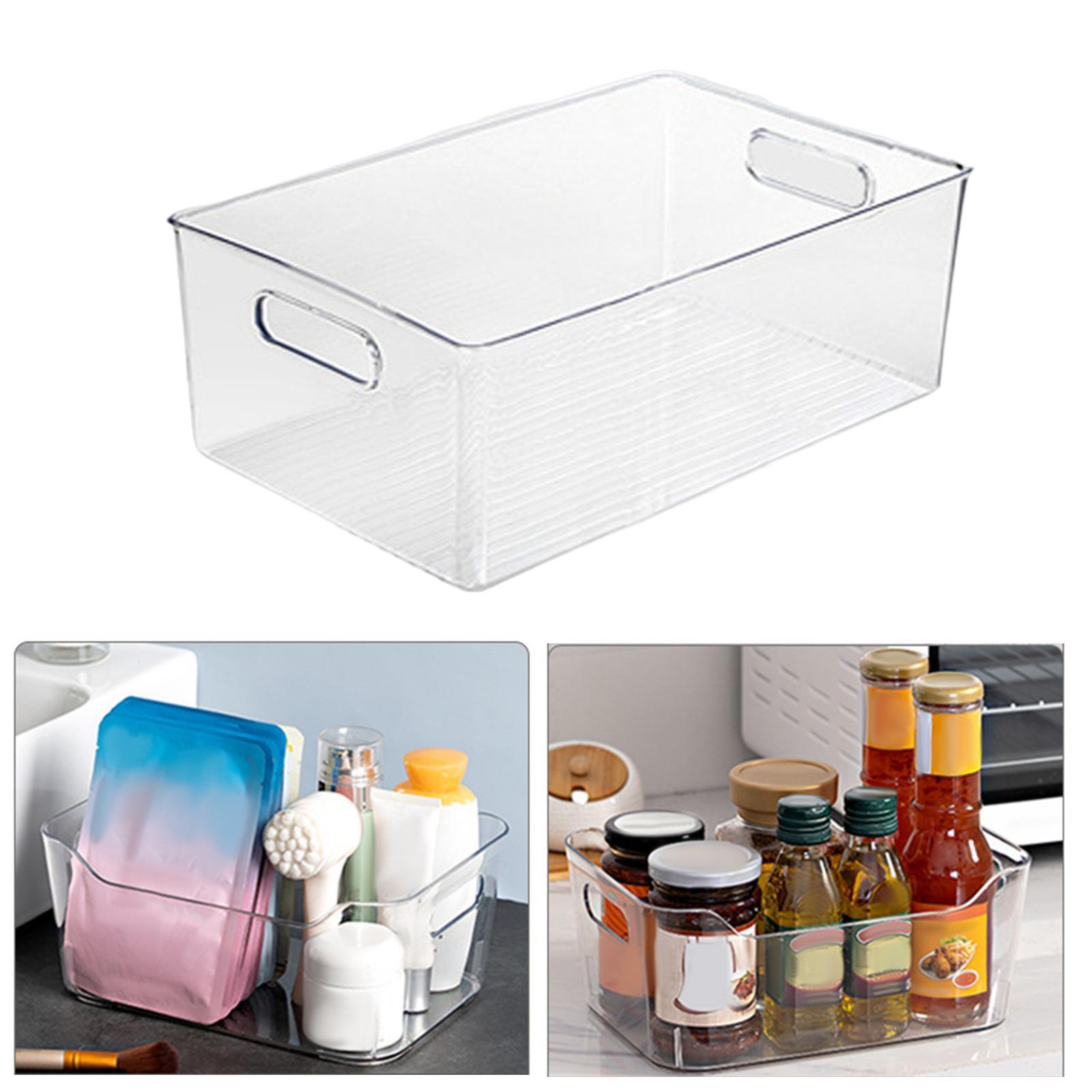 2x Transparent Storage Organizer Bin with Handle for Kitchen