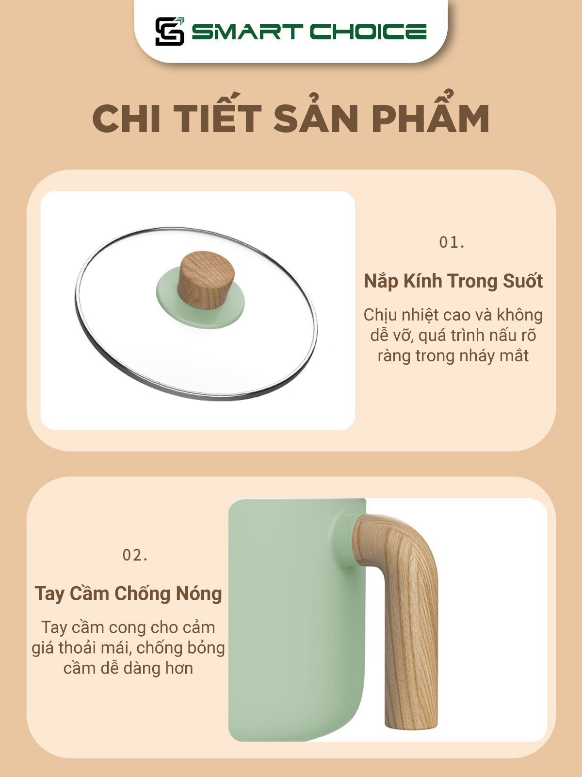 Nồi Lẩu Điện Mini SmartChoice Hàng chính hãng SCG-NDN001, Nồi Điện Đa Năng 1,5L 600W Kèm Xửng Hấp 3 Mức Nhiệt