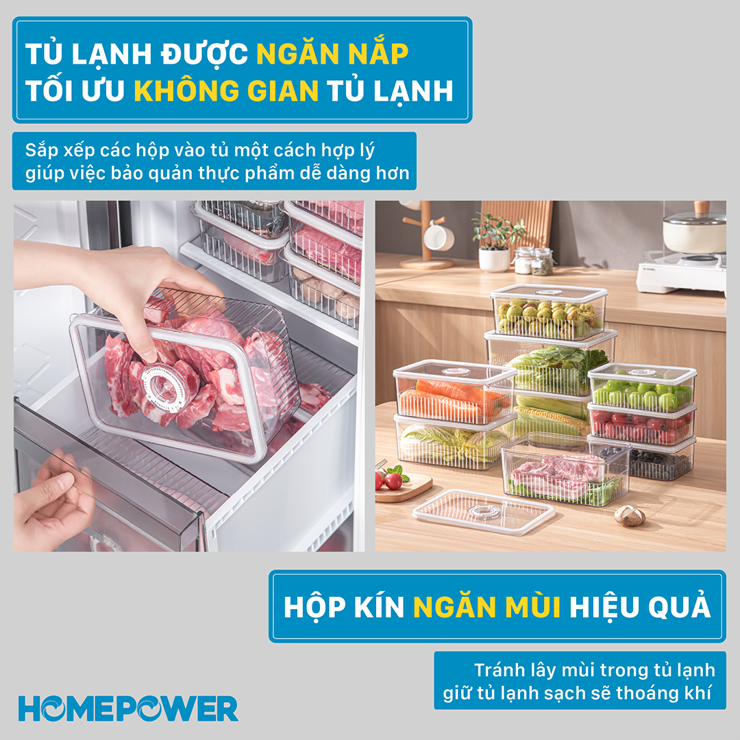 Set 3 Hộp Nhựa Đựng Thực Phẩm Ngăn Đá Tủ Lạnh Homepower - Có Vòng Ghi Chú Thời Gian Thông Minh