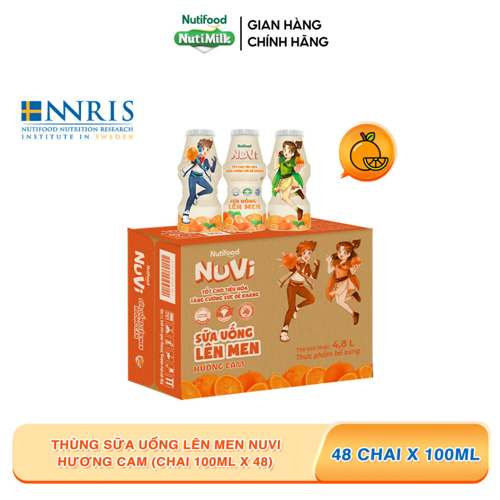 Thùng 48 hộp sữa uống lên men Nuvi vị Cam 100ml
