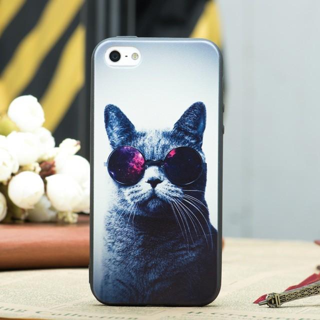 Ốp lưng hình mèo đeo kính đen dành cho Iphone 5 5s 5se 6 6s 6 plus 6s plus 7 7 plus 8 8 plus X XS