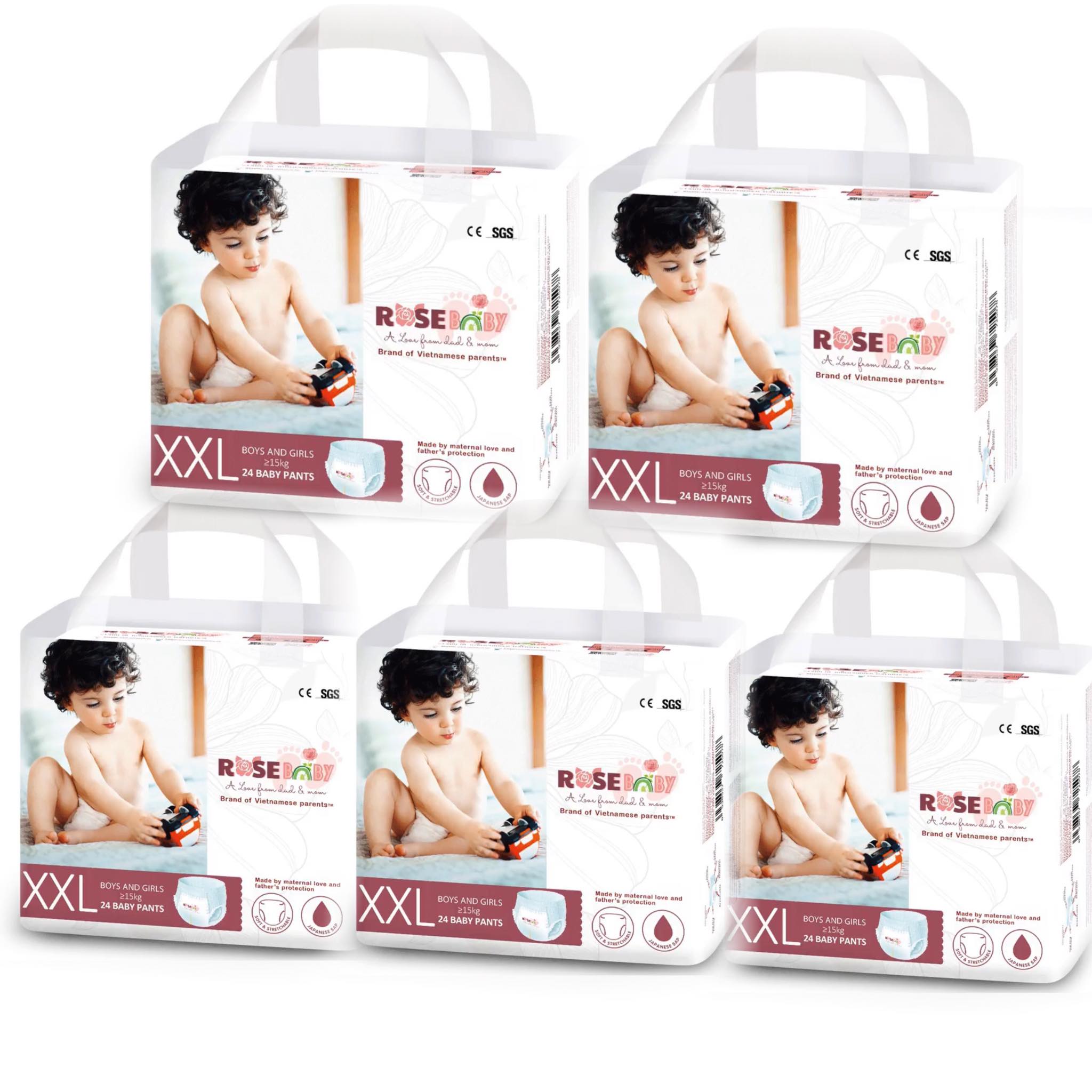 Combo 5 gói Bỉm tã quần ROSE BABY size XXL 24 miếng