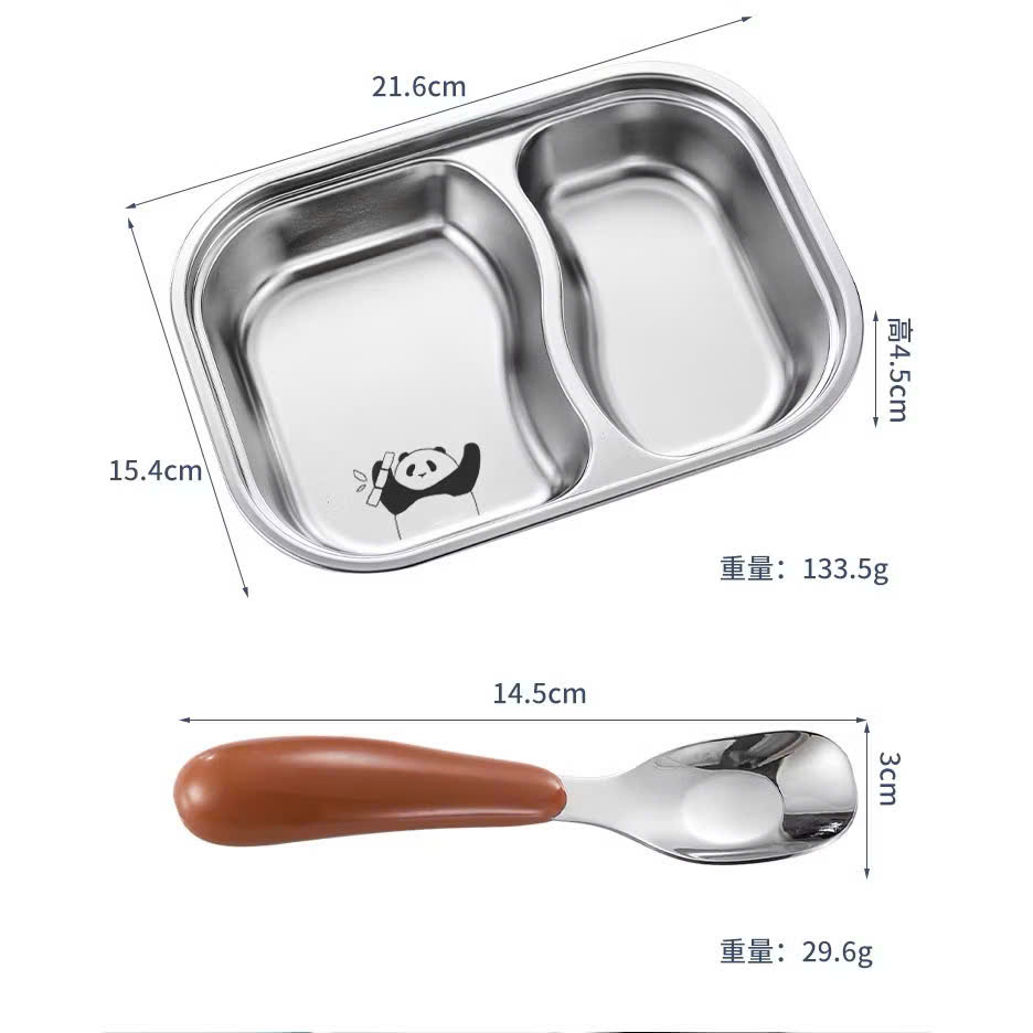 Khay Ăn Dặm 2 Ngăn Kèm Thìa , Chất Liệu Inox 316 Cao Cấp An Toàn Cho Bé - HÀNG CHÍNH HÃNG MINIIN