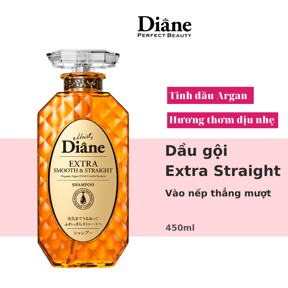 Dầu gội vào nếp thẳng mượt Moist Diane Extra Smooth & Straight (Dùng cho tóc quăn, không vào nếp, khô xơ chẻ ngọn) 450ml