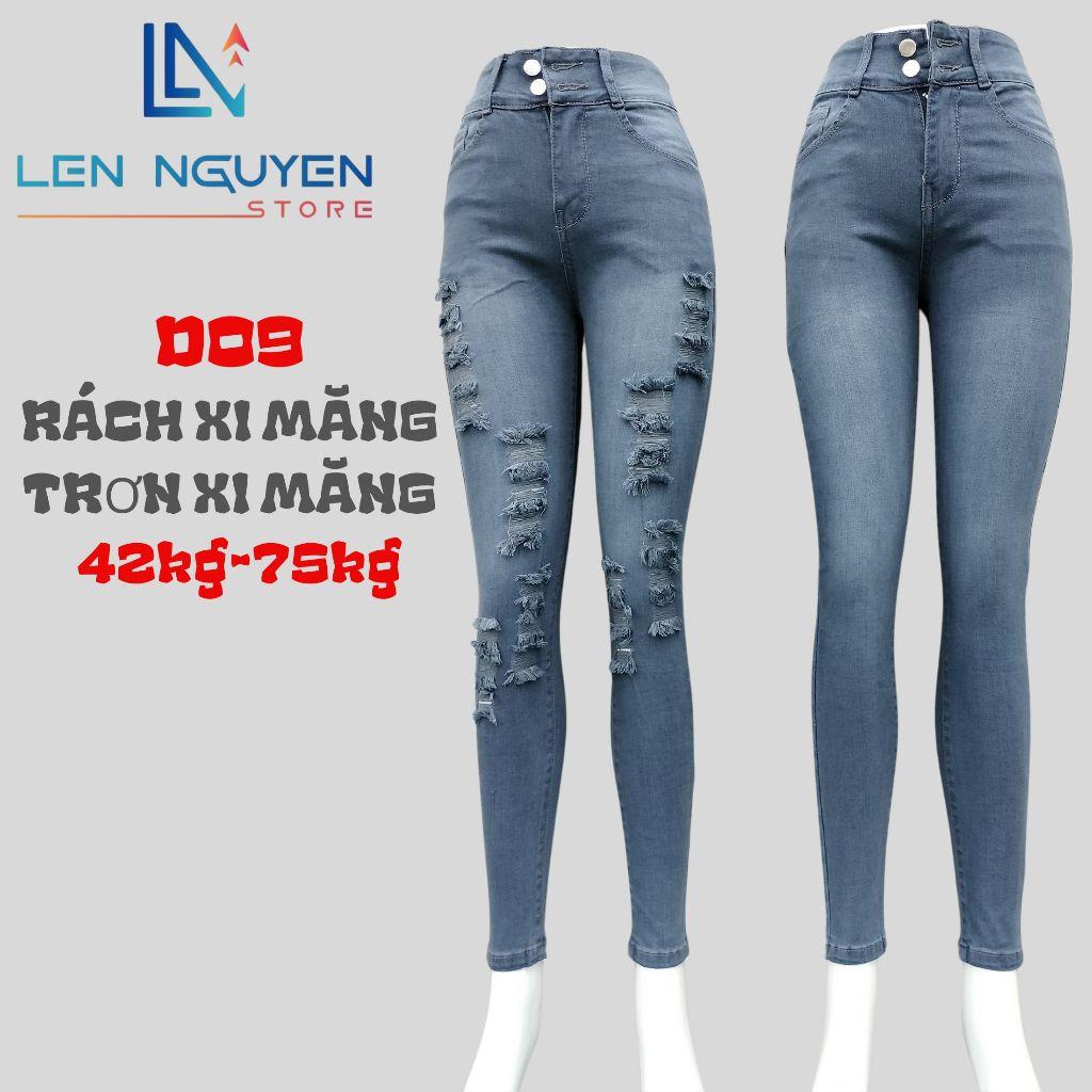 D09_Quần jean nữ, dài, lưng cao, quần bò nữ dáng ôm, quần rin nữ có big size, cho 42kg đến 75kg,LEN NGUYEN STORE - Trơn Xi Măng
