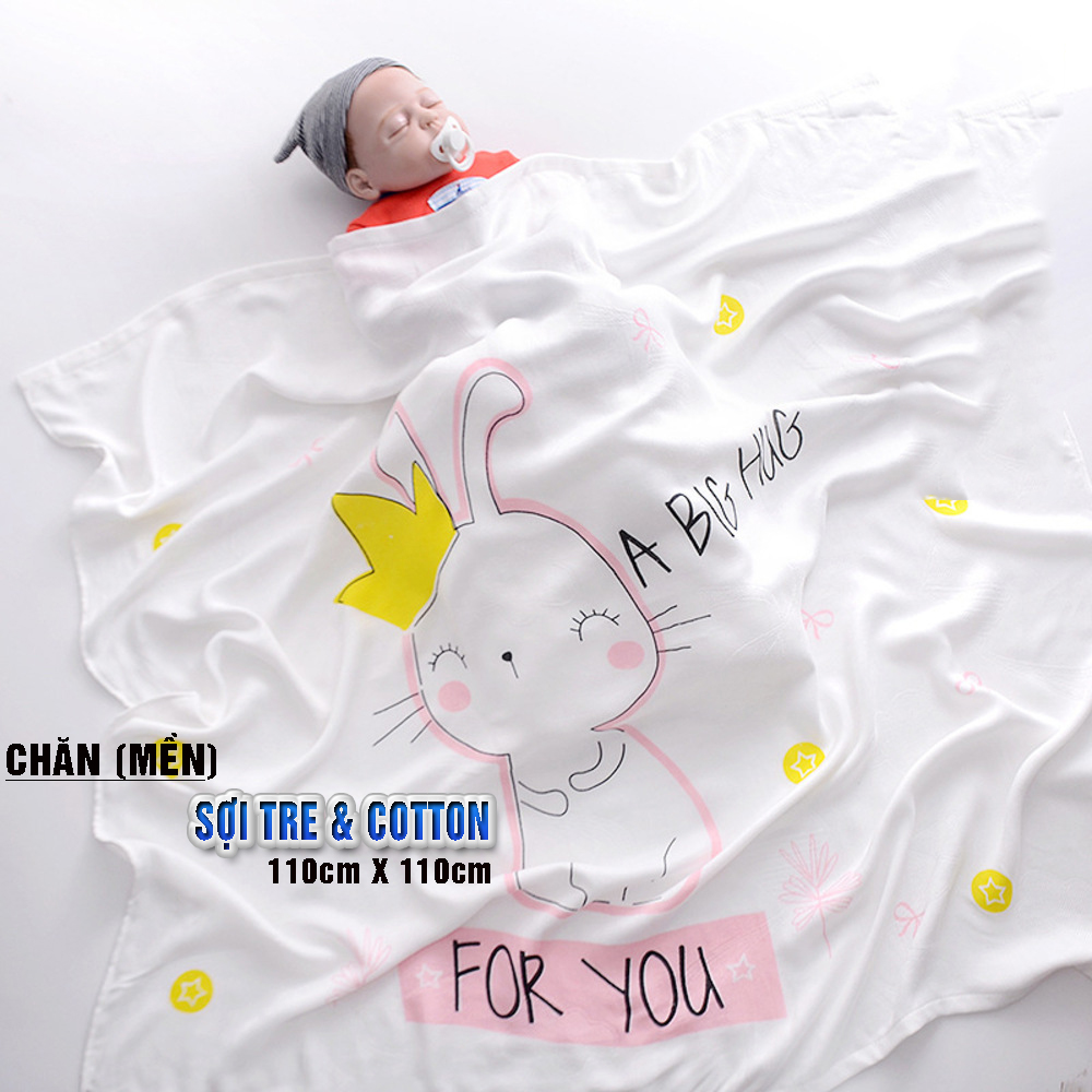 Chăn đũi cho bé từ sơ sinh đến tiểu học chất liệu sợi tre thiên nhiên và sợi Cotton, loại siêu mềm mịn, KT: 110x110cm, Bamboo Home - hàng chính hãng BBH05