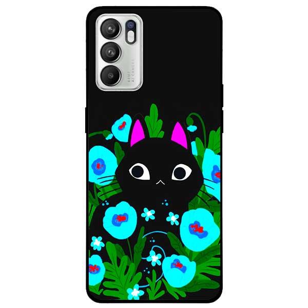 Ốp lưng dành cho Oppo Reno 6 - Reno 6 5G - Reno 6Z 5G - Mèo Đen Hoa Xanh