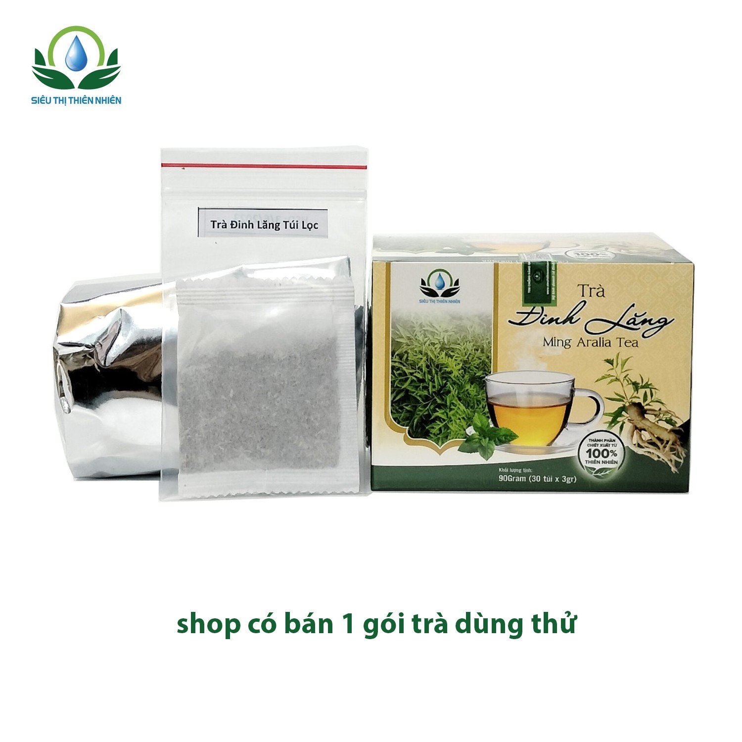 Trà Đinh Lăng hộp 30 Túi Lọc x 3Gram giúp giảm mệt mỏi, lo âu, stress, bớt đau nhức xương khớp của Siêu Thị Thiên Nhiên